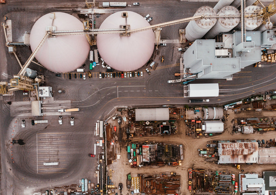 Birds eye view of manufacturing plant
