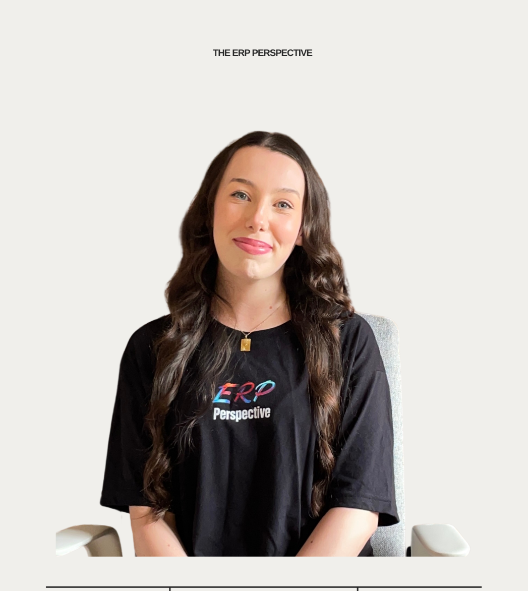 Woman wearing a black t-shirt with 'The ERP Perspective' logo on a white background