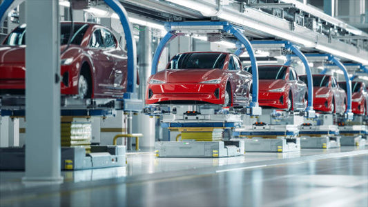 Cars being being in manufacturing line 