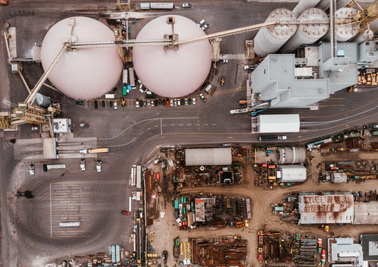Birds eye view of manufacturing plant 